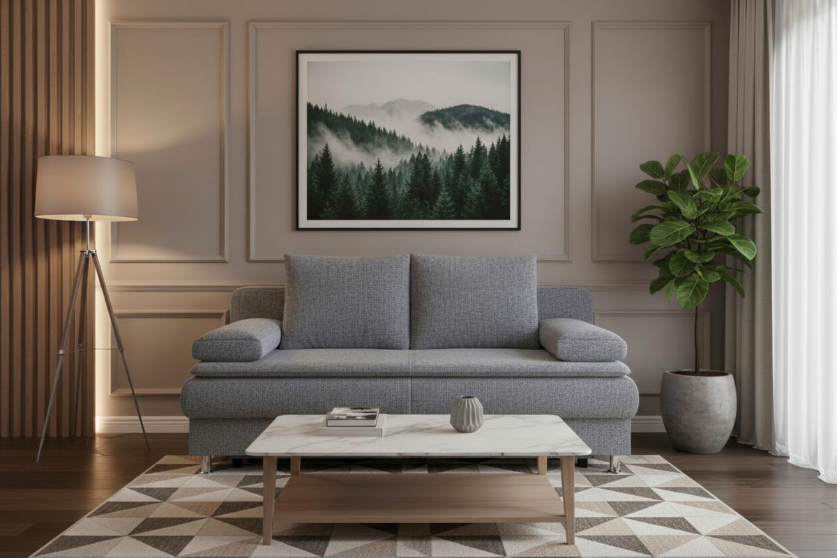 Rozkládací pohovka KEN, šedá, lůžko a úl.prostor - šedá/černá, Design, kompozitní dřevo/textil (200/92/90cm)