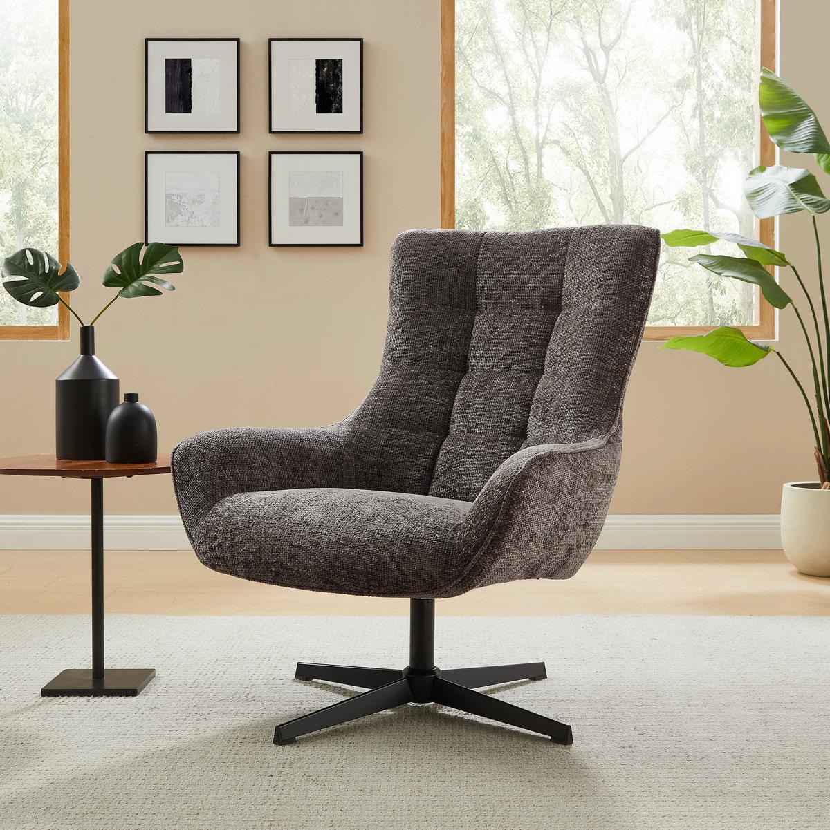 Sessel Dunkelgrau B: 81 Cm - Dunkelgrau/Schwarz, MODERN, Textil (81/103/85cm) - Livetastic