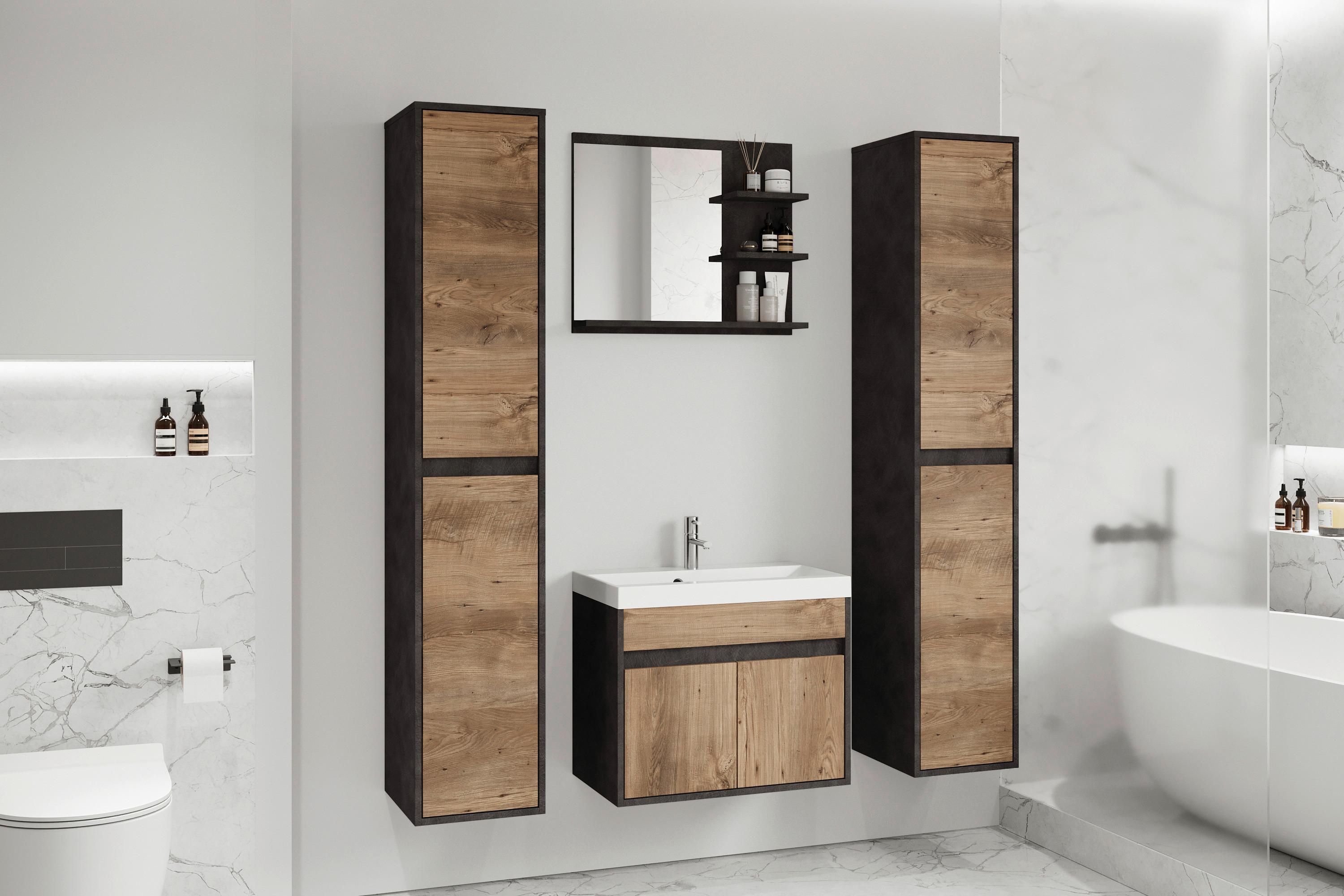 Badmöbel-Set 5-Tlg. Cyprus II B: 120,4 cm Kastanie/Anthrazit - Kastanienfarben/Anthrazit, LIFESTYLE, Keramik/Holzwerkstoff (120,4cm) - P & B