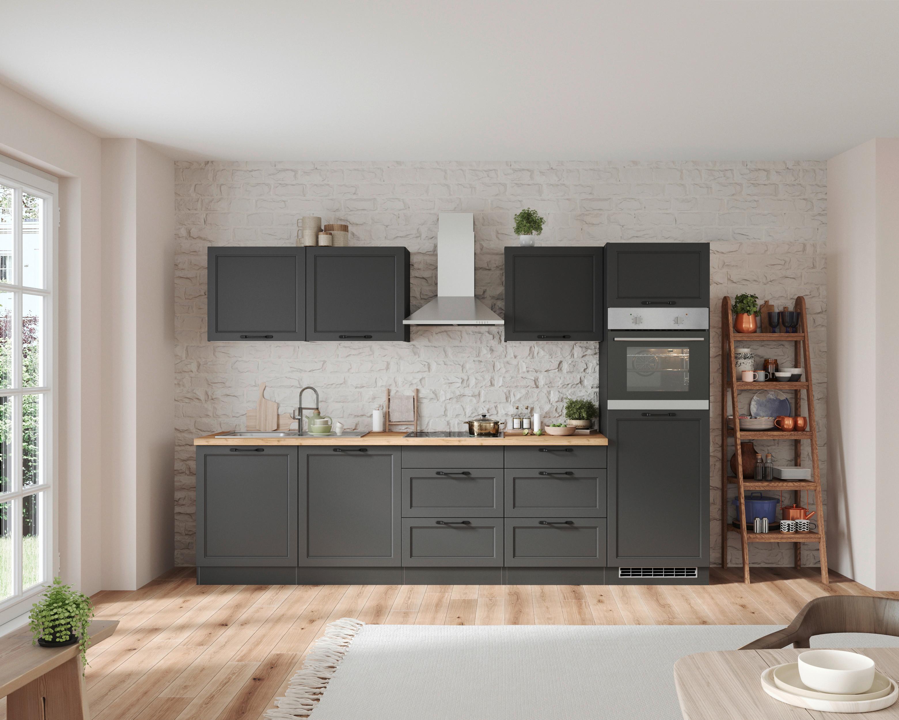 Küchenzeile Meran Mit Geräten B: 300 Cm Grau/eiche Dekor - Eiche Wotan/Grau, LIFESTYLE, Holzwerkstoff (300cm) - Held