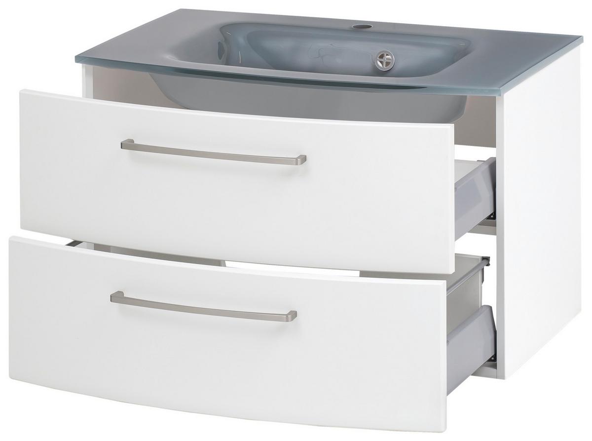 Badmöbel-Set 3-Tlg. inkl. LED Stockholm 80cm Grau - Weiß/Grau, KONVENTIONELL, Glas/Holzwerkstoff (80cm) - Held