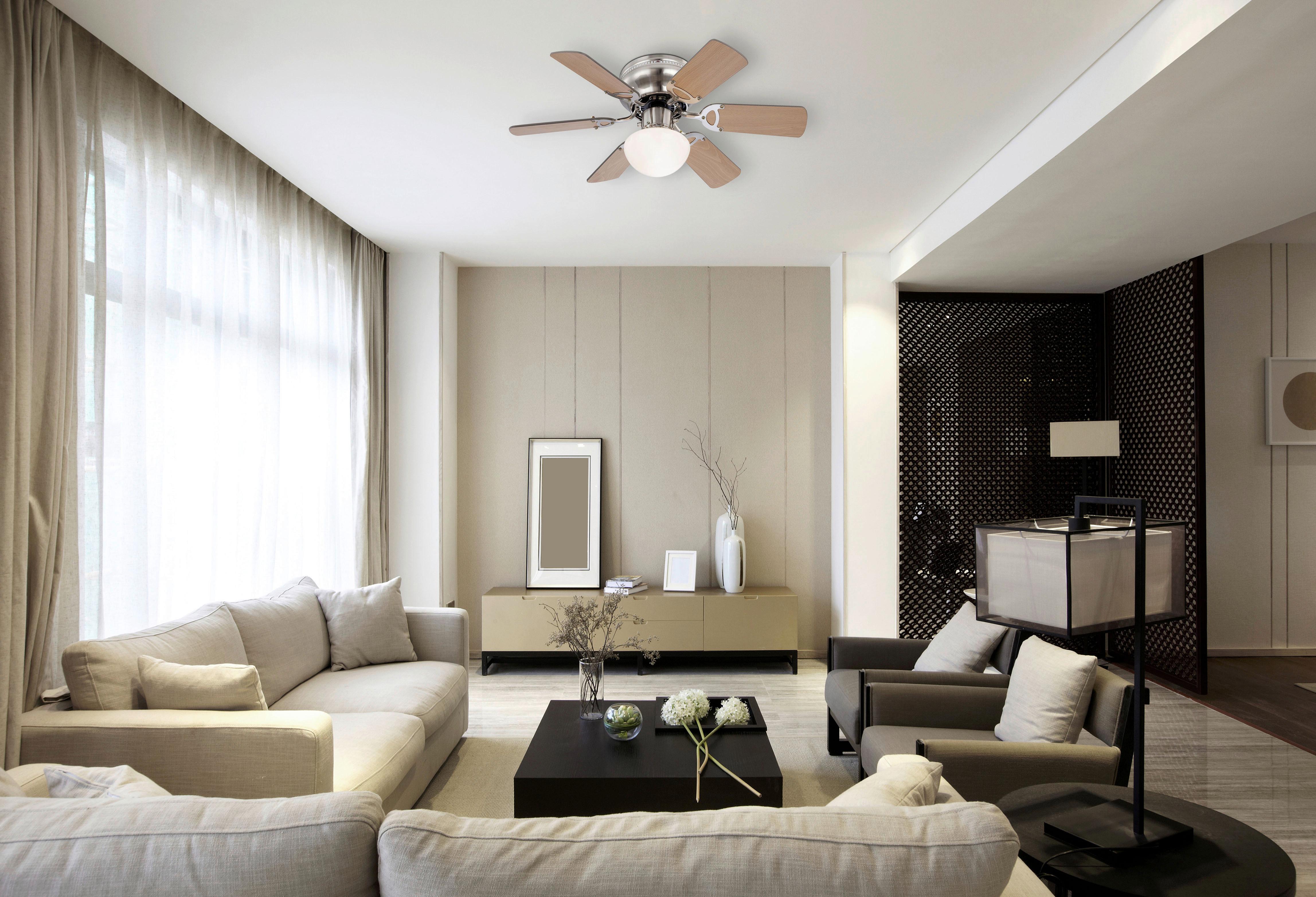 Deckenventilator Aslana - Buchefarben/Graphitfarben, Basics, Glas/Holzwerkstoff (76/28cm)