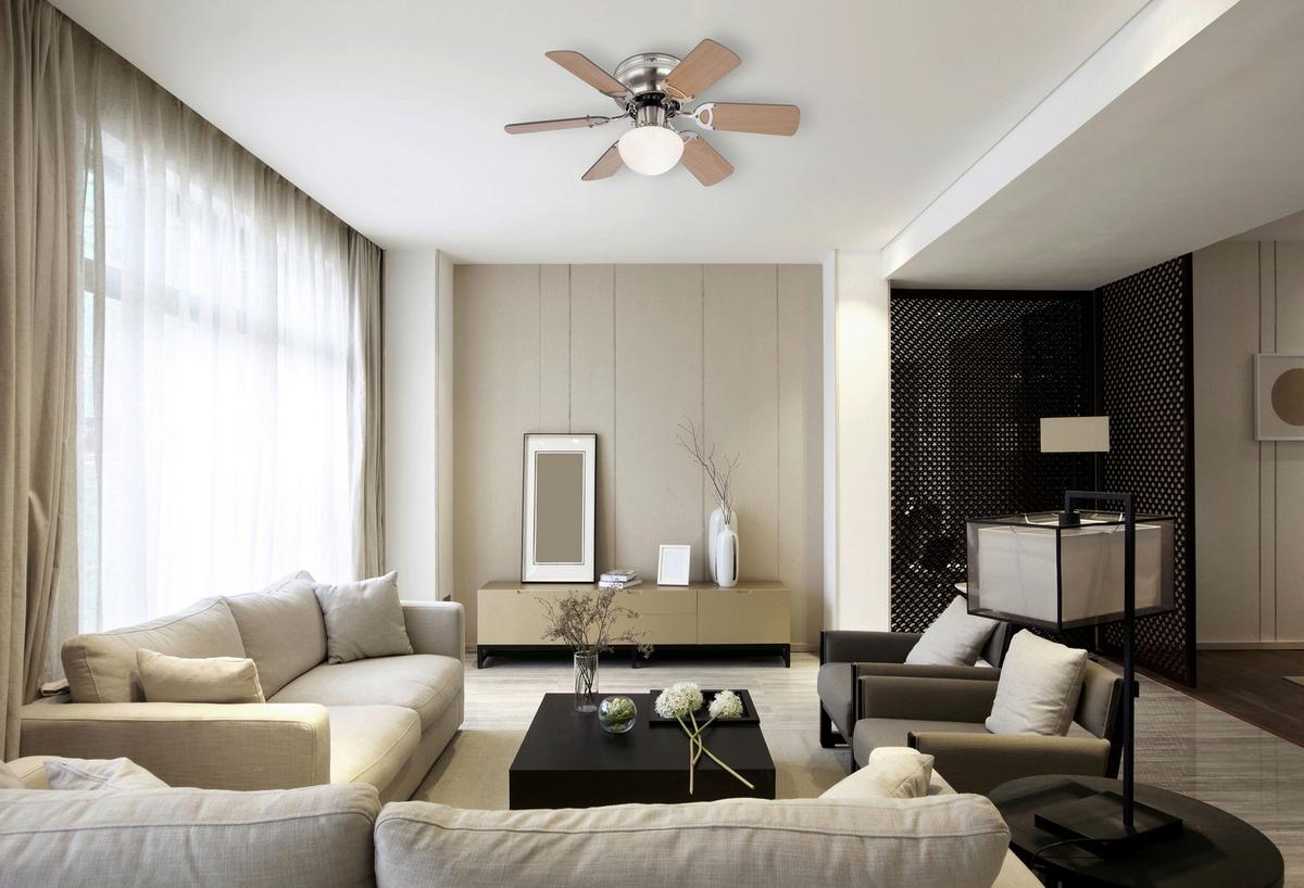 Deckenventilator Aslana - Buchefarben/Graphitfarben, Basics, Glas/Holzwerkstoff (76/28cm)