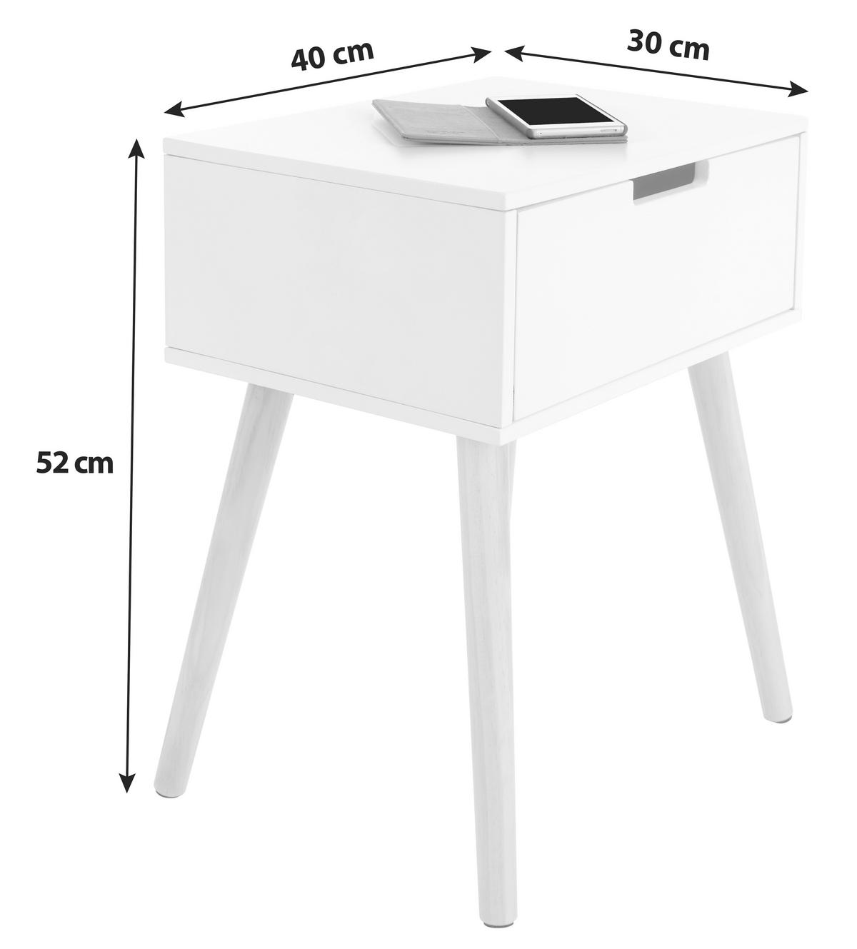 Nachtkästchen Weiß/Kiefer teilmassiv H: 52 cm Levi - Naturfarben/Weiß, MODERN, Holz/Holzwerkstoff (40/52/30cm) - Livetastic