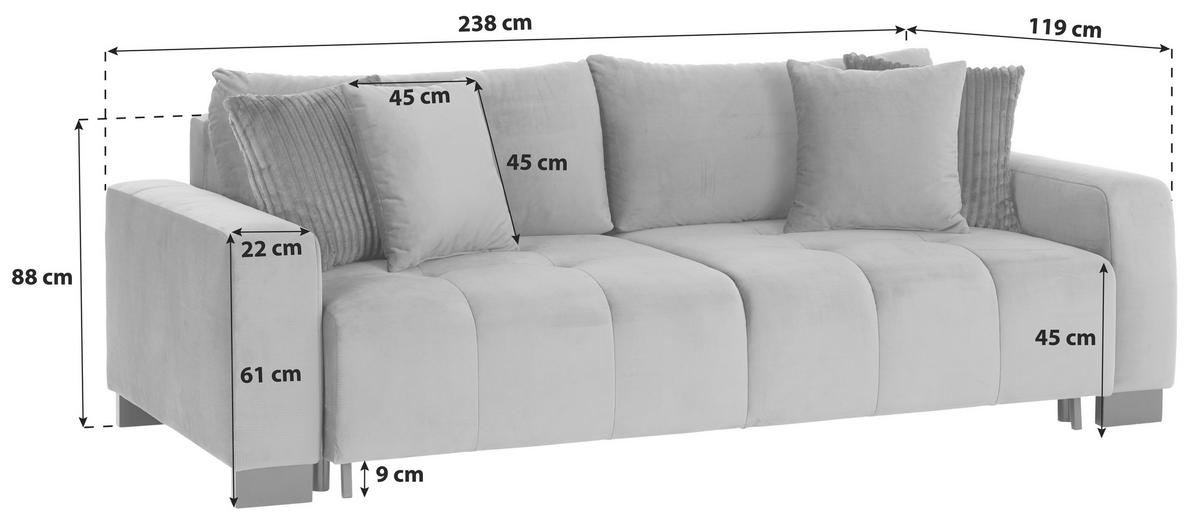 Pohovka BETA NEW LUX 3DL tmavě šedý/tmavě zelený samet - černá/tmavě šedá, Moderní, kov/dřevo (238/88/119cm)