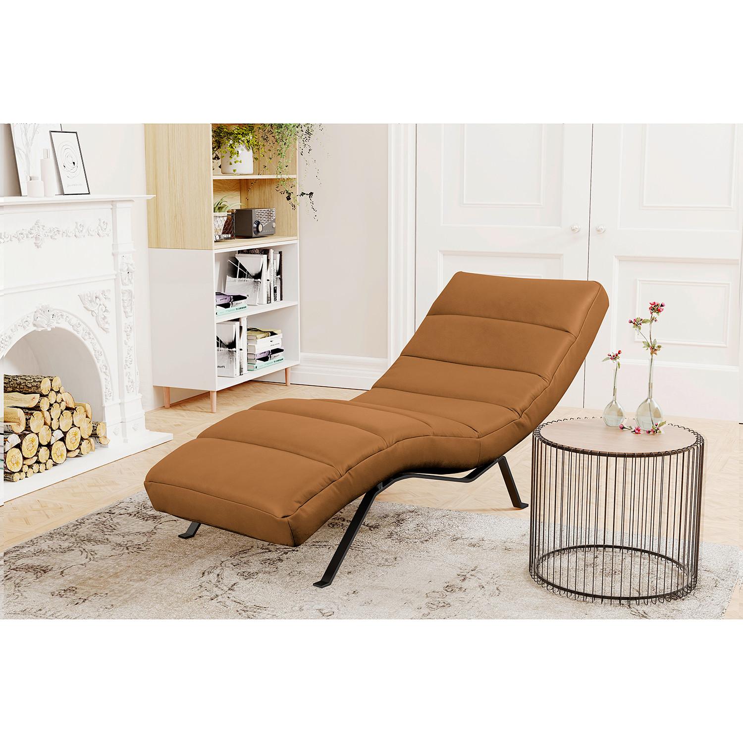 Relaxliege Swing Black Cognac B: 65 Cm - Cognac/Schwarz, Design, Leder (65/65-95/171cm) - Livetastic