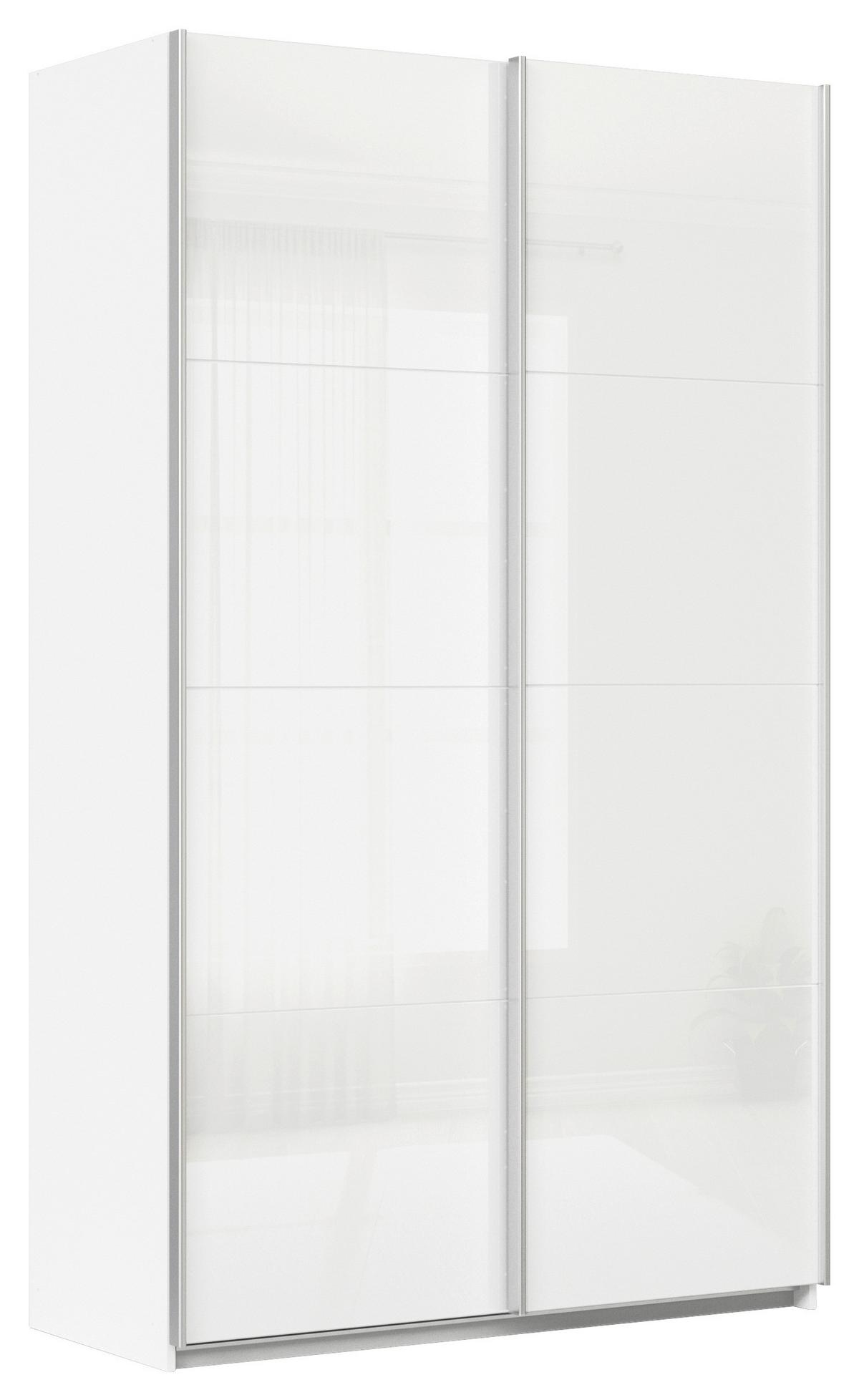 Tolóajtós Szekrény Feldkirch 136/229 Cm - magasfényű fehér/fehér, Modern, faalapú anyag/Üveg (136/229/62cm)