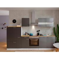 Küchenzeile Economy mit Geräten 300 cm Grau/Nussbaum Dekor - Nussbaumfarben/Weiß, Basics, Holzwerkstoff (300cm) - Respekta