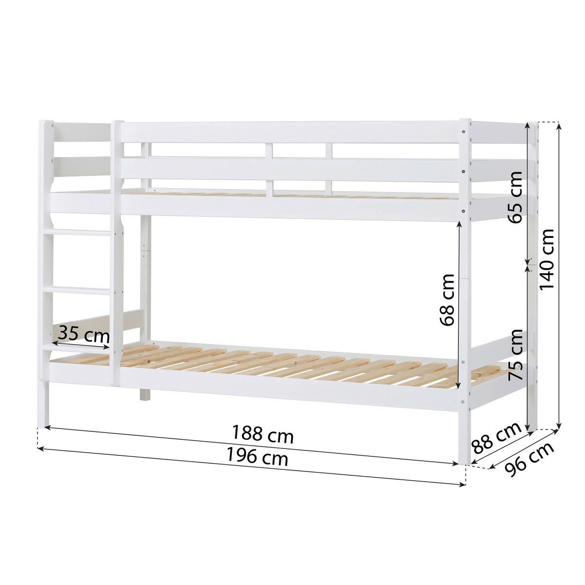 Etagenbett Eco Comfort Weiß, Lf: 90x190 cm - Weiß/Naturfarben, MODERN, Holz (90/190cm) - MID.YOU