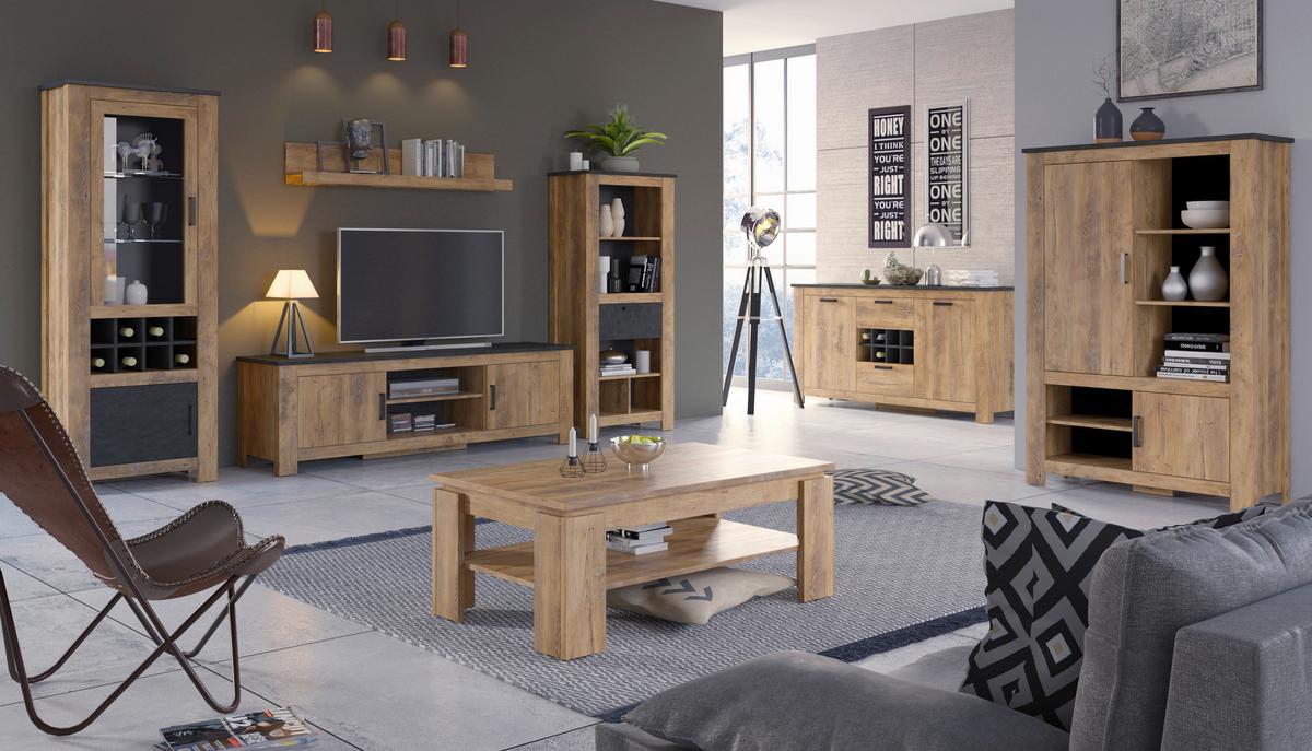 Vitrine Rapallo Kastanie B: 74 Cm - Kastanienfarben/Schwarz, MODERN, Holzwerkstoff (74/191,1/38,5cm)