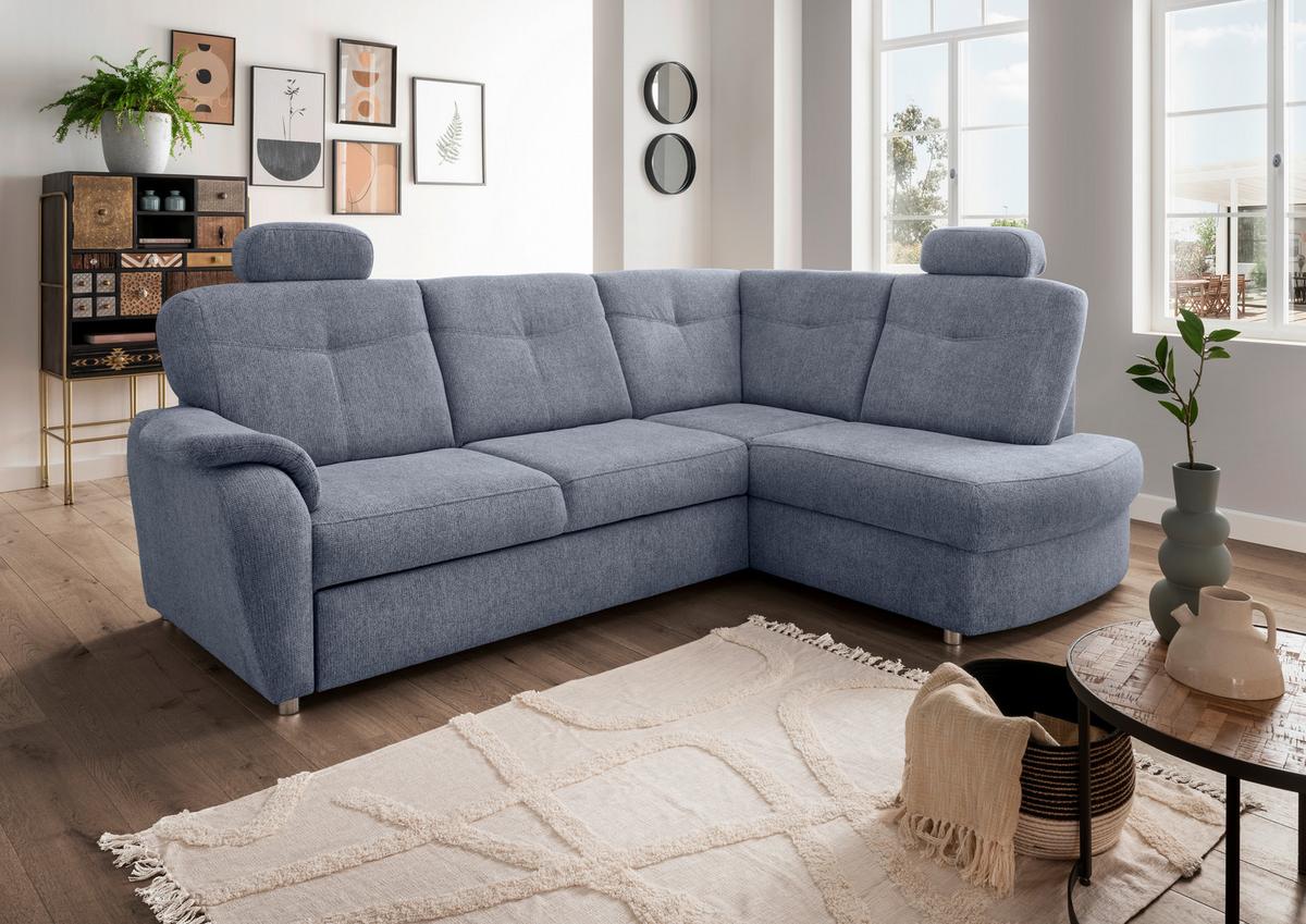 Eckschlafsofa Rosali, Hellblau S: 264x180 Cm - Chromfarben/Hellblau, MODERN, Textil (264/180cm) - Livetastic