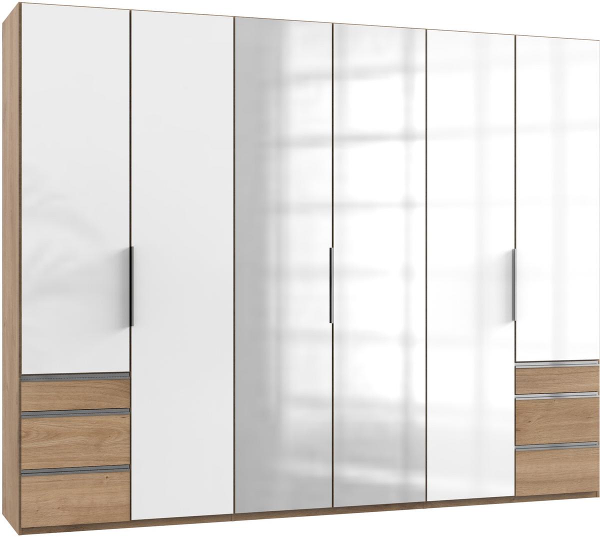 Drehtürenschrank 300cm Level, Weiß/eiche Dekor - Eichefarben/Weiß, MODERN, Glas/Holzwerkstoff (300/236/58cm) - MID.YOU