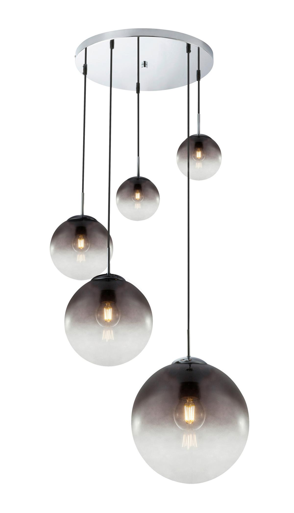 Hängeleuchte Varus H: 150 cm 5-Flammig Rauchglas - Design, Glas/Metall (65/150cm) - Globo