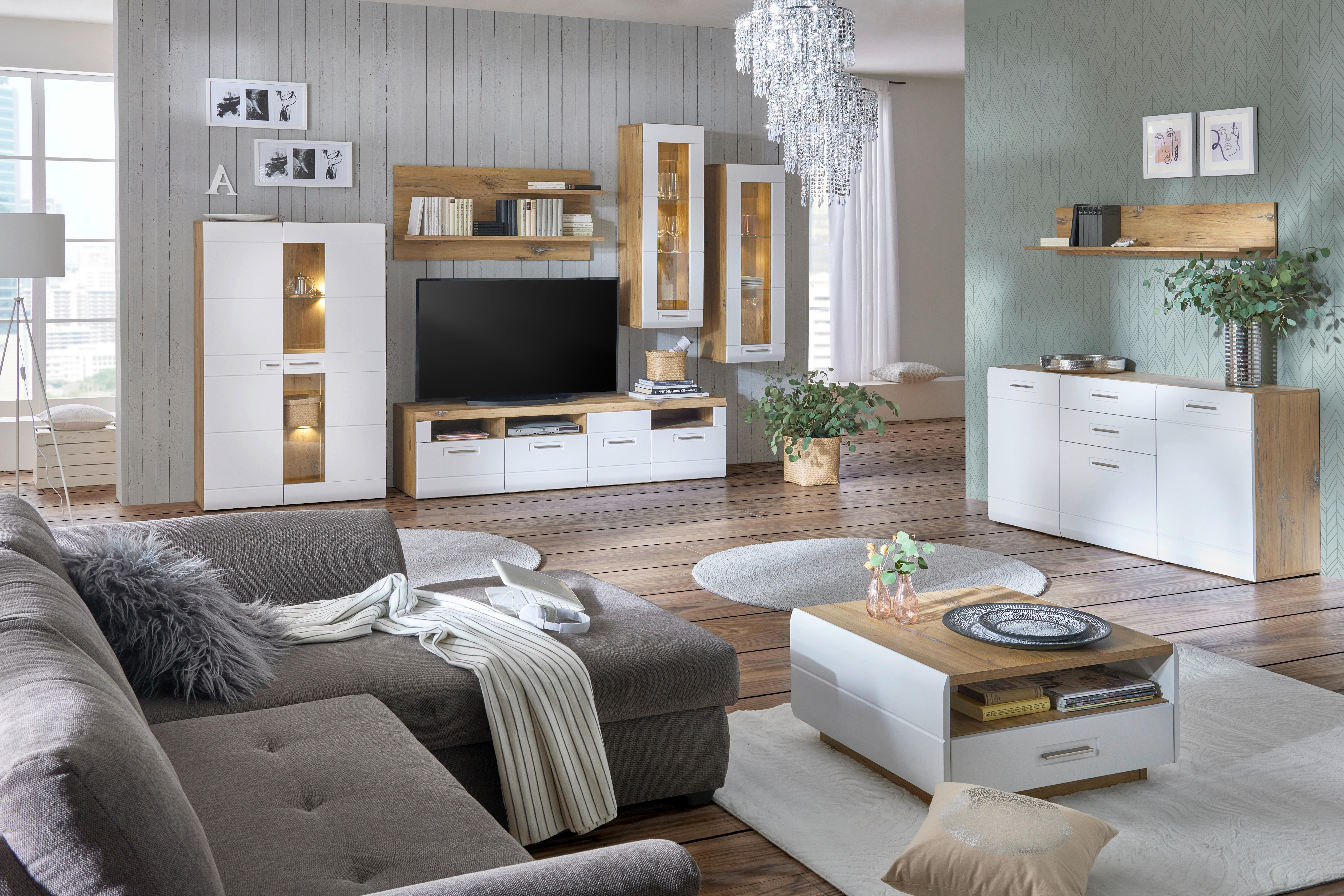 Luca Bessoni Couchtisch Auris mit 2 Laden + Soft Close, Eiche Dekor/Weiß