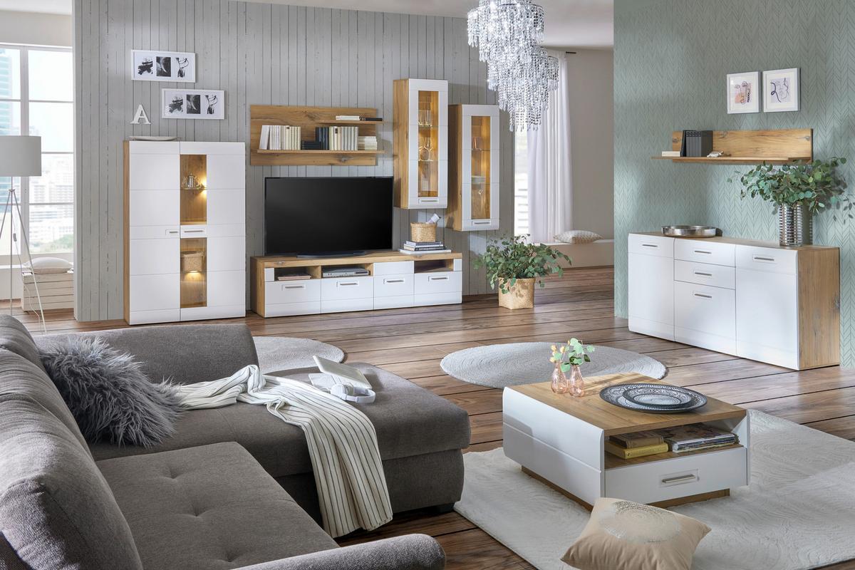 Couchtisch Auris Mit 2 Laden + Soft Close, Eiche Dekor/Weiß - MODERN, Holzwerkstoff (75/38,5/75cm) - Luca Bessoni
