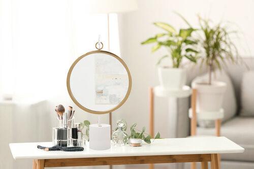 Tischspiegel Eleganca H: 75 cm Metallrahmen Weiß/Goldfarben - Goldfarben/Weiß, LIFESTYLE, Glas/Metall (41/75/14cm) - Kayoom