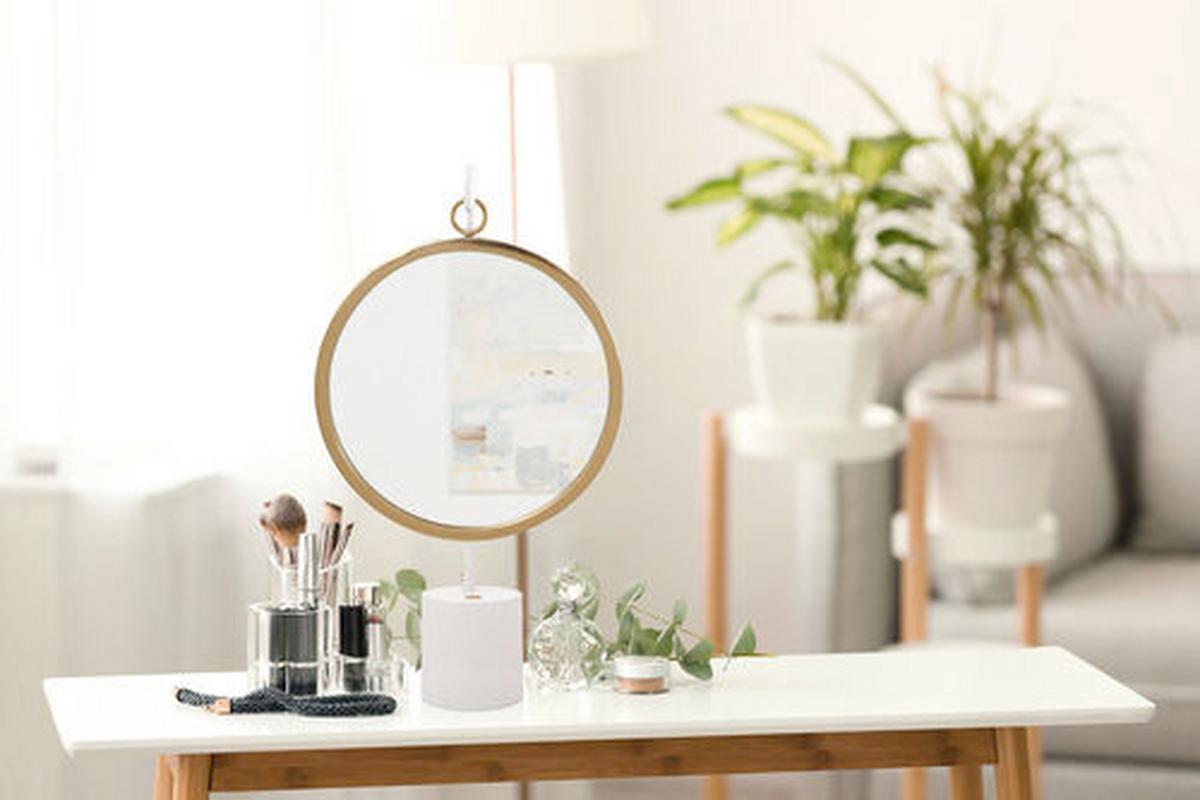 Tischspiegel Eleganca H: 75 Cm Metallrahmen Weiß/goldfarben - Goldfarben/Weiß, LIFESTYLE, Glas/Metall (41/75/14cm) - Kayoom