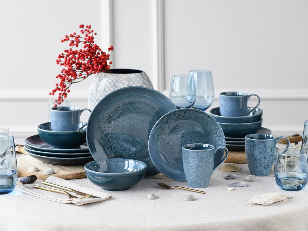 Kombiservice Steinzeug 4 Personen Geschirr Set Blau - Blau, Keramik - Creatable