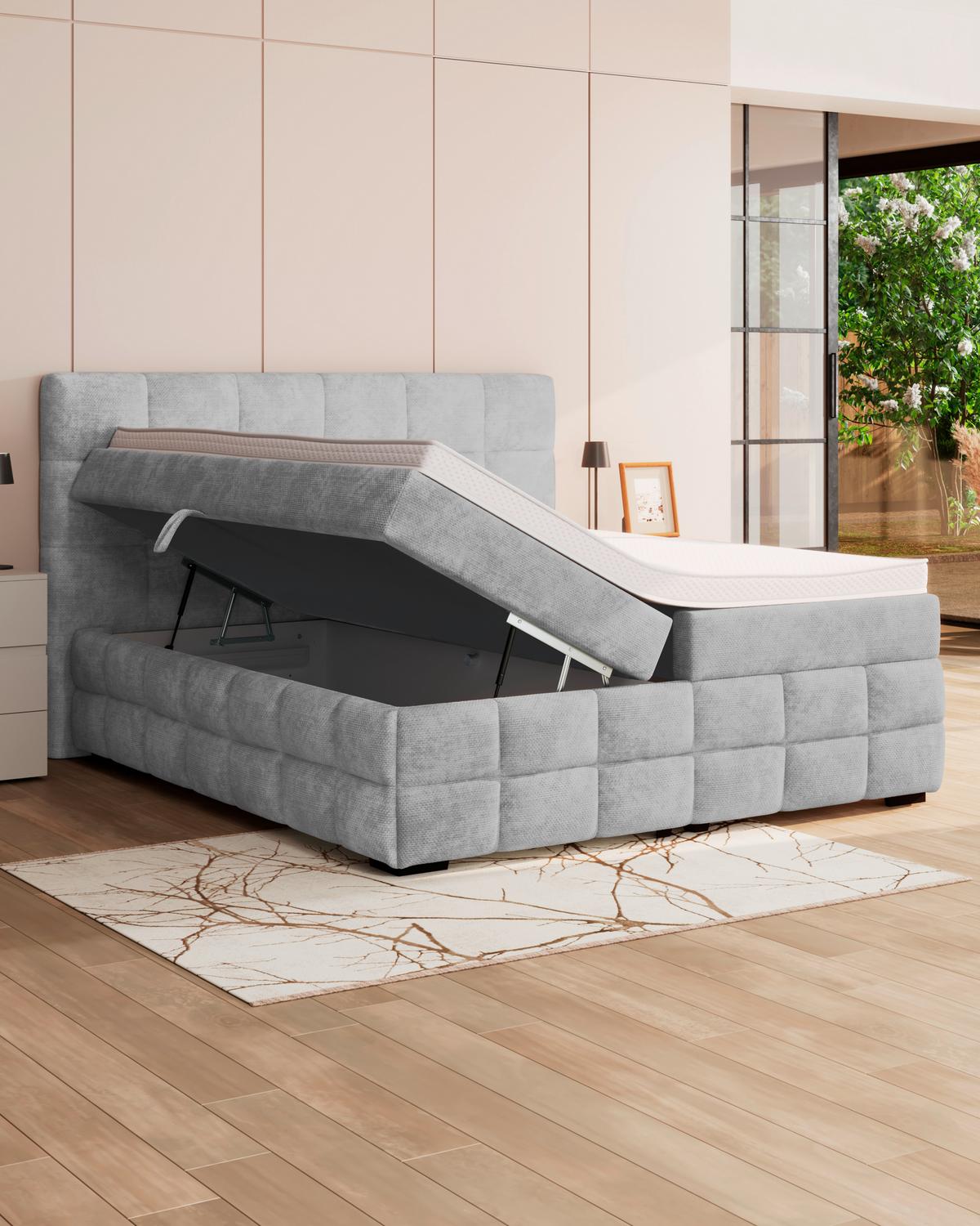 Čalouněná postel VEGA 180x200 cm, světle šedá - černá/světle šedá, Trend, dřevo/textil (180/200cm)