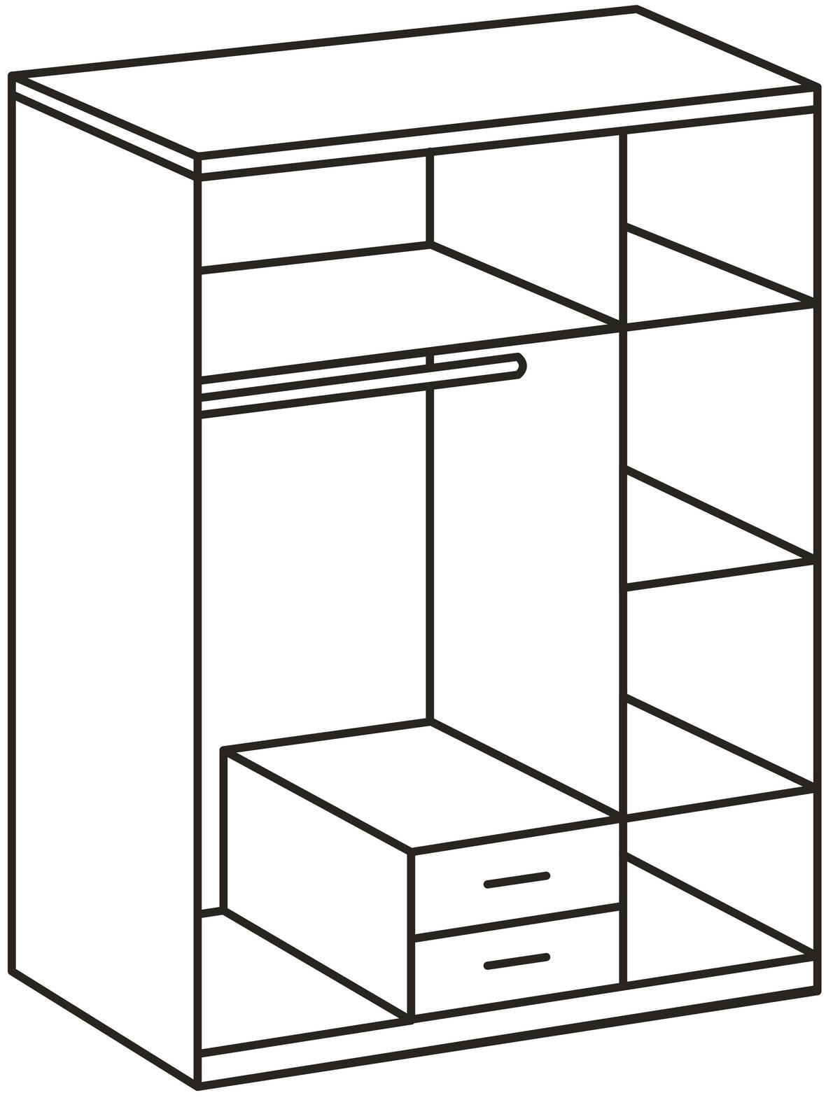 Drehtürenschrank M. Spiegel 135cm Liverpool, Eiche Dekor - Eichefarben/Graphitfarben, KONVENTIONELL, Holzwerkstoff (135/198/58cm) - MID.YOU
