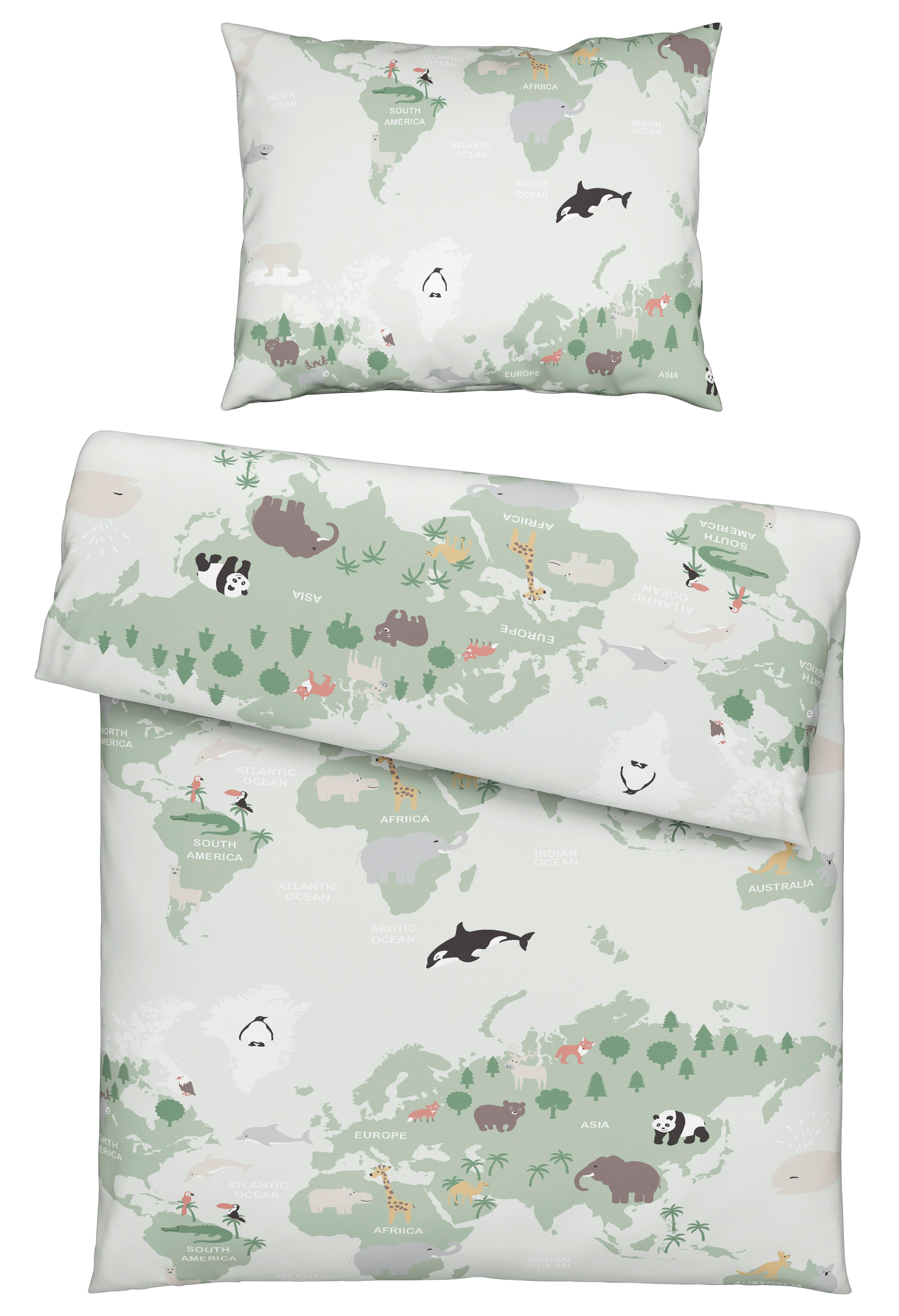 Povlečení World, 140/200cm, Zelená - světle zelená, textil (140/200cm) - Modern Living