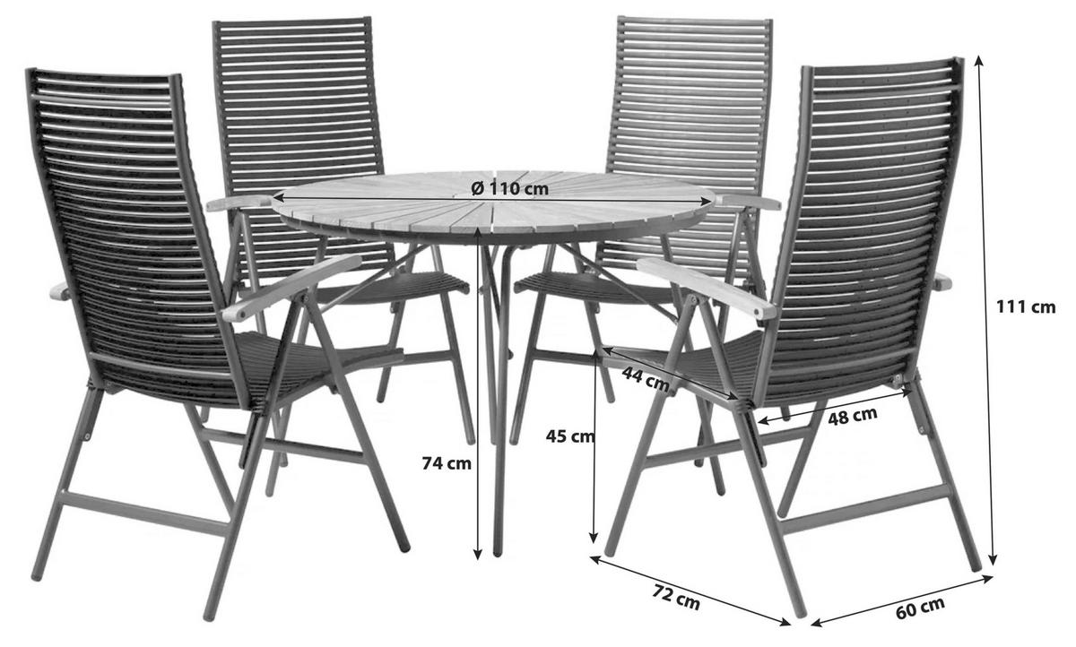 Gartenmöbel Set 5-Tlg Ellen aus Kunststoff/Holz - Anthrazit/Schwarz, Natur, Holz/Kunststoff - Gardenson