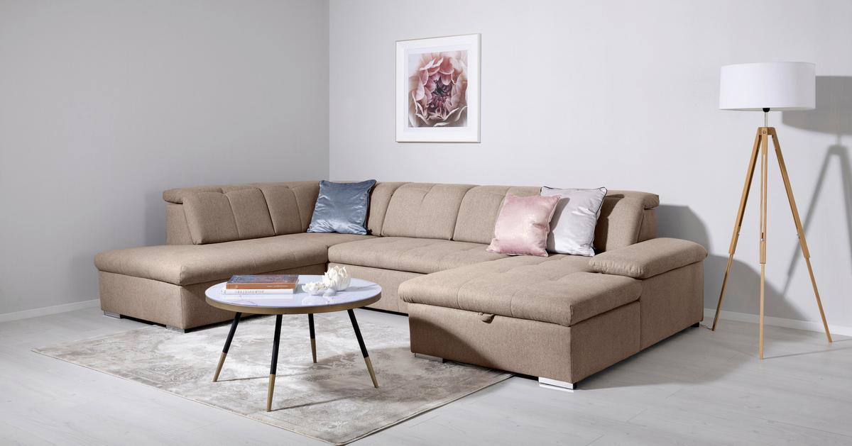 Wohnlandschaft Ramzes Hellbraun U: 215x328x173 cm - Hellbraun/Grau, Design, Textil (215/328/173cm) - MID.YOU