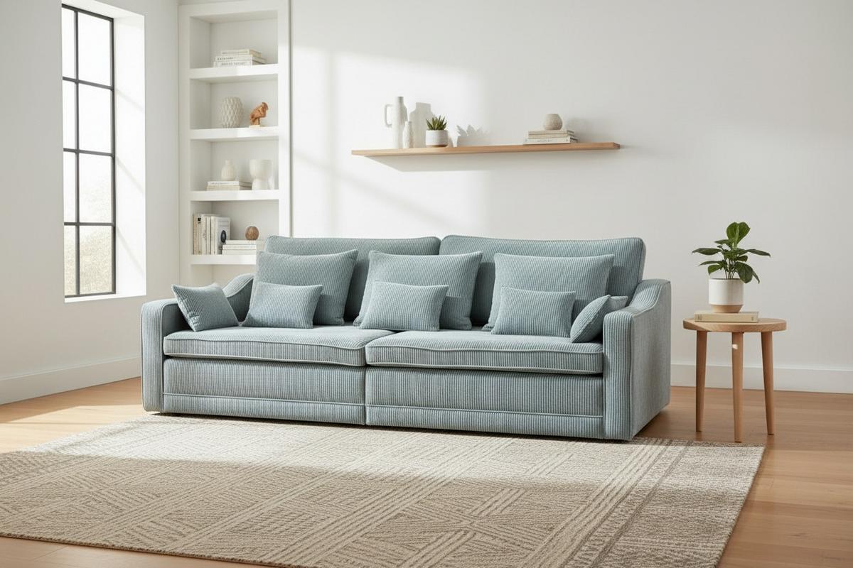 Big Sofa mit Schlaffunktion + Bettkasten Evora B:276cm Grün - Grün, MODERN, Textil (276/71-92/137cm) - MID.YOU