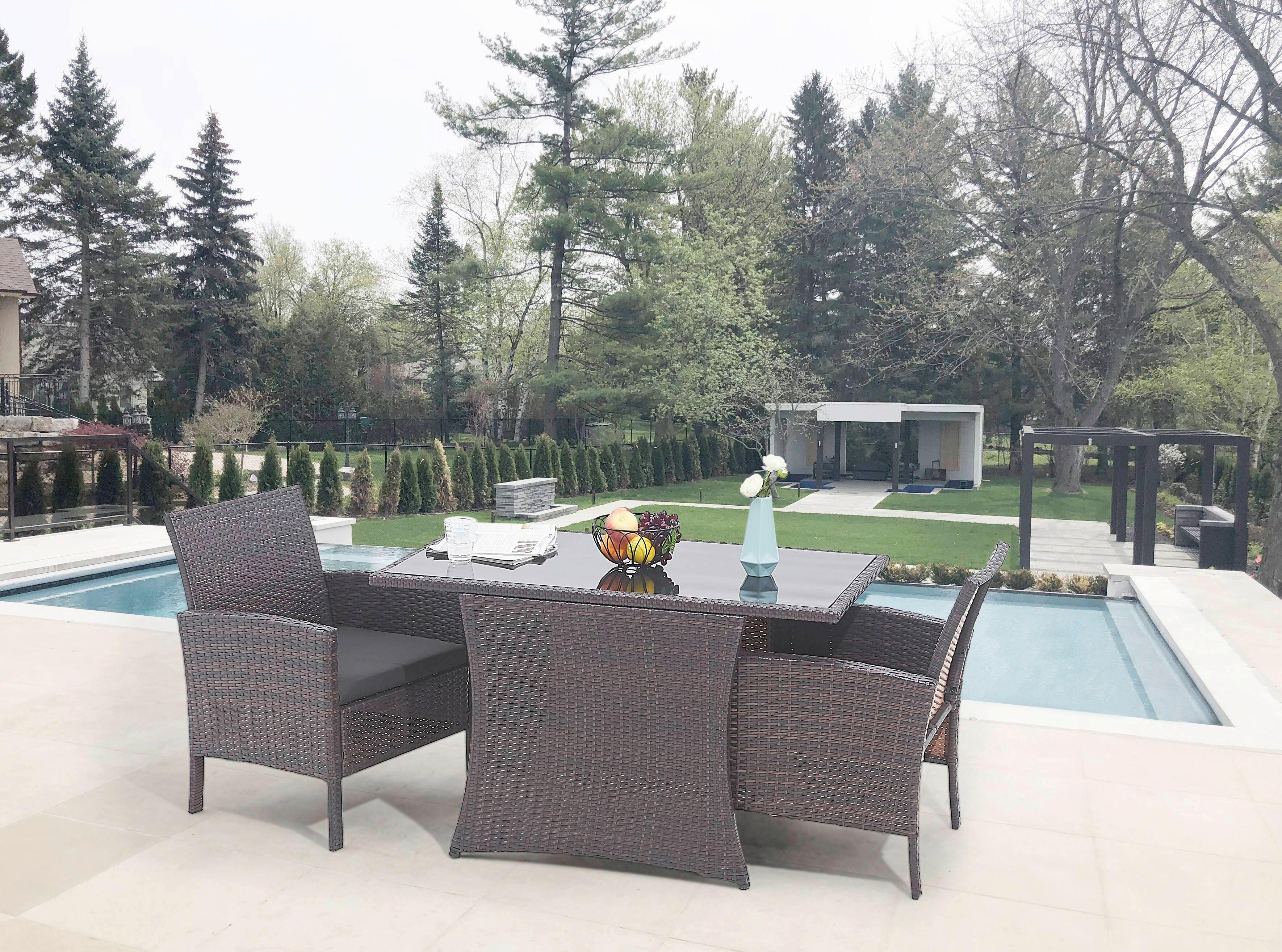 GARTENTISCHGRUPPE Schwarz/Braun 5-teilig - Schwarz/Braun, Design, Glas/Kunststoff - MID.YOU