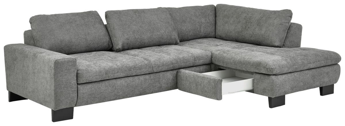 Rohová sedačka LANDO, pravá, šedá žinylka, s funkcemi - šedá/černá, Moderní, kov/textil (289/197cm) - Premium Living