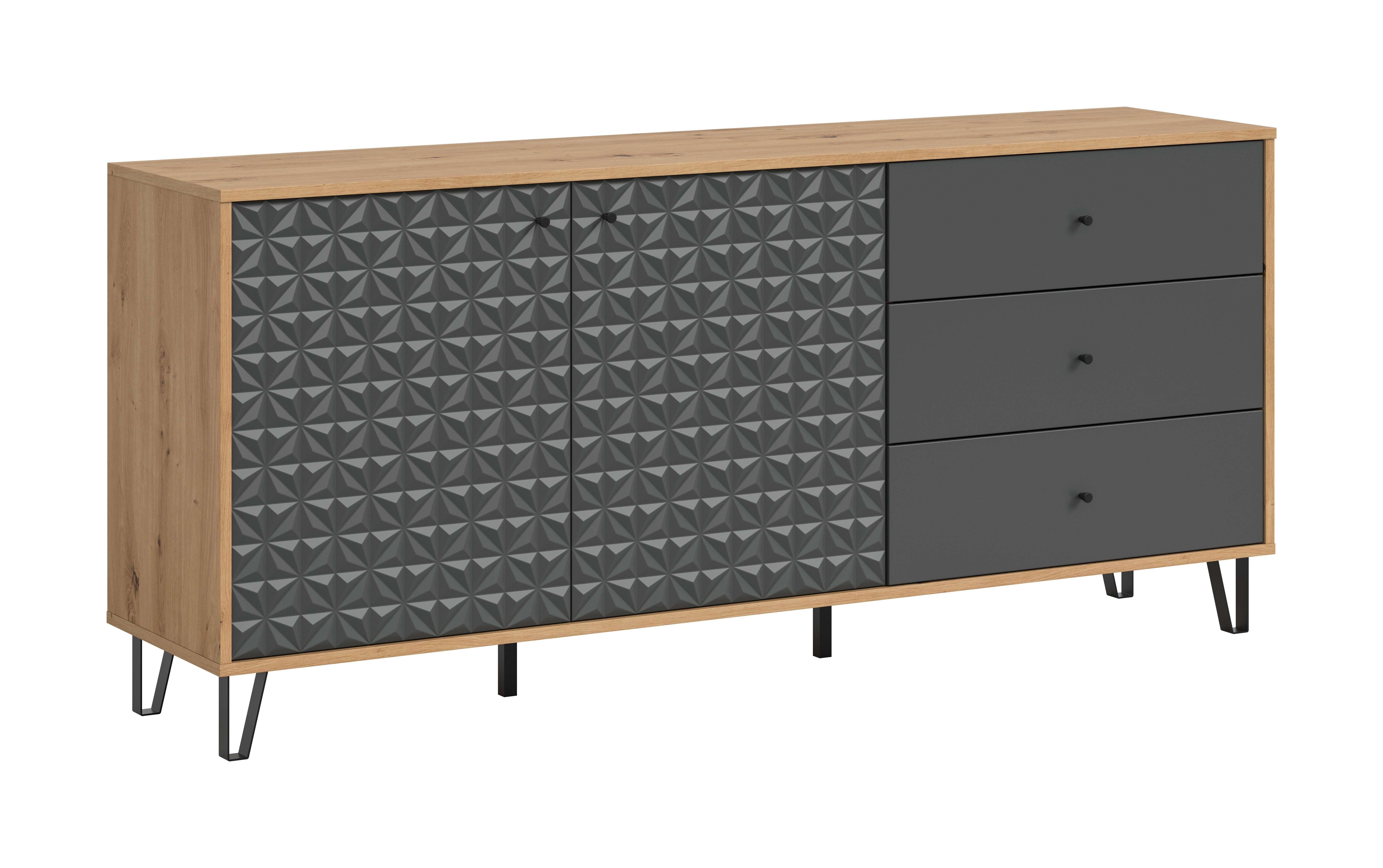 Sideboard Prisma Anthrazit/eiche B: 170 Cm - Anthrazit/Schwarz, Design, Holzwerkstoff (170/76/40cm) - Livetastic