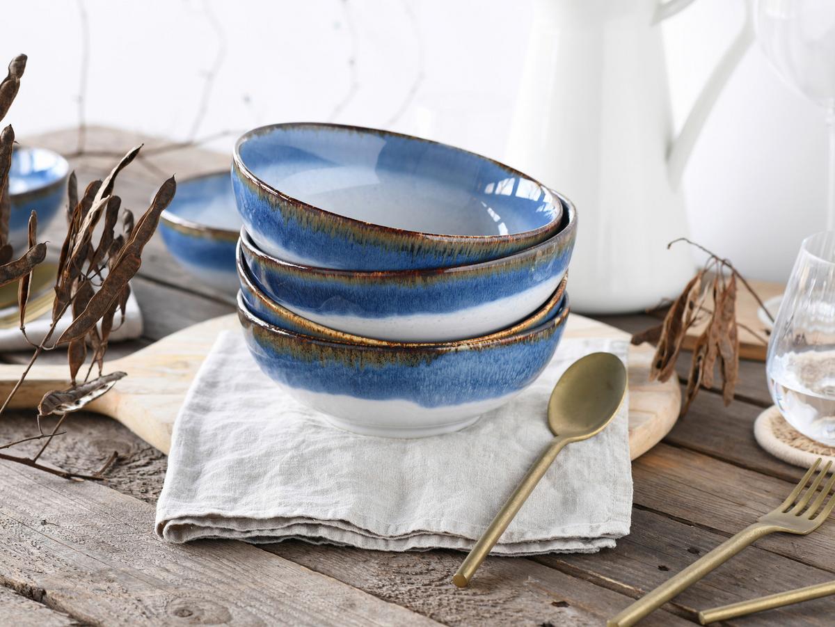 Schüsselset Cascade Steinzeug Blau - Blau, Design, Keramik - Creatable