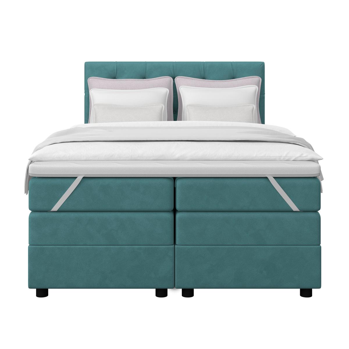 Boxspringbett Elio Petrol 140x200 Cm H3/h4 - Petrol/Schwarz, ROMANTIK / LANDHAUS, Textil (144/121/212cm) - James Wood