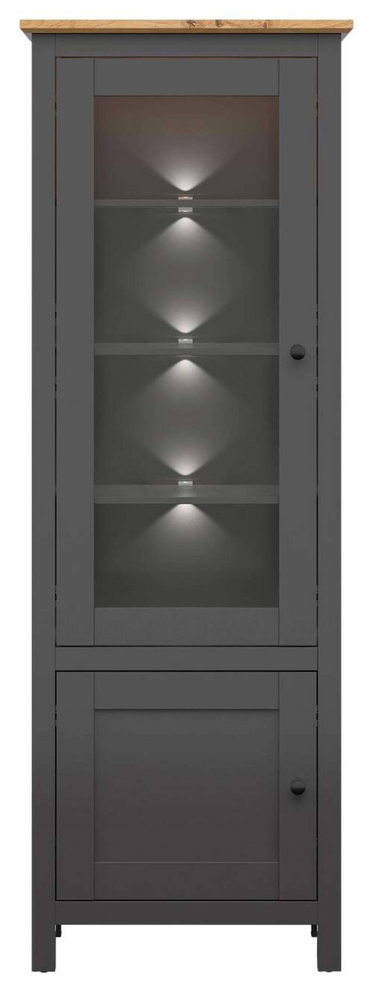 Vitrine Hesen Glass-Door Cabinet - Schwarz/Graphitfarben, Design, Glas/Holzwerkstoff (71/203/44cm)