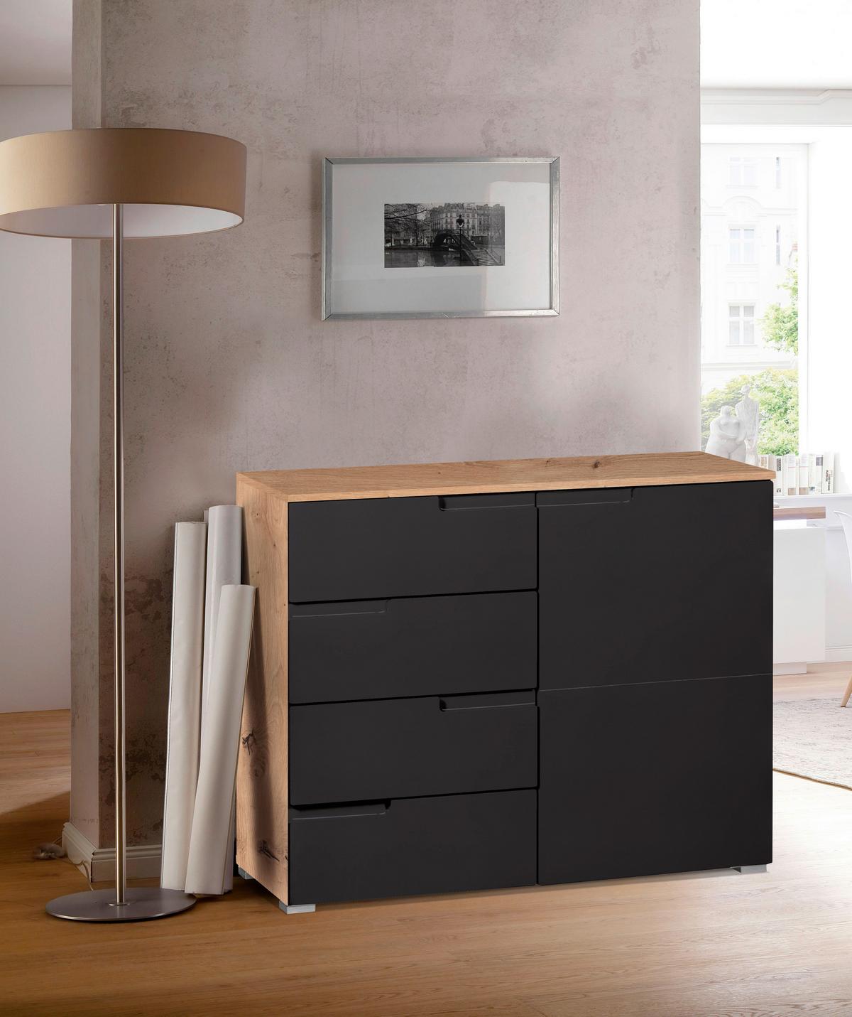 Komód Moon 3 100/80 Cm - Artisan tölgy/antracit, Modern, faalapú anyag (100/80/40cm)
