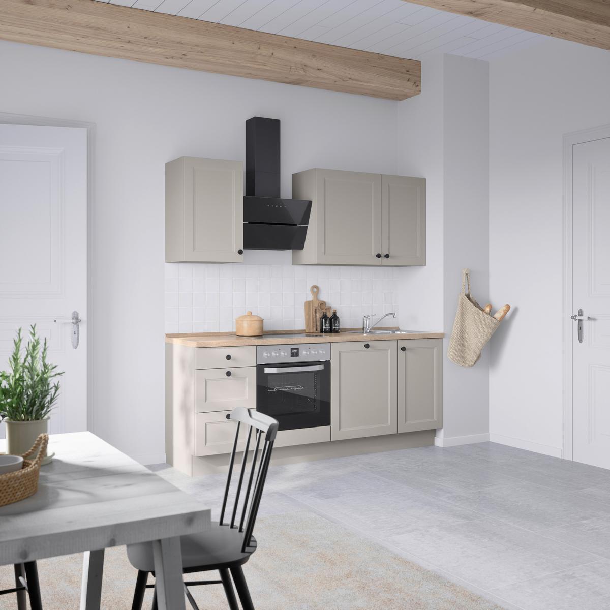 Kuchynská linka 210 cm, kamenná sivá supermatná - čierna/sivá, Modern, kov/kompozitné drevo (210cm) - Nobilia