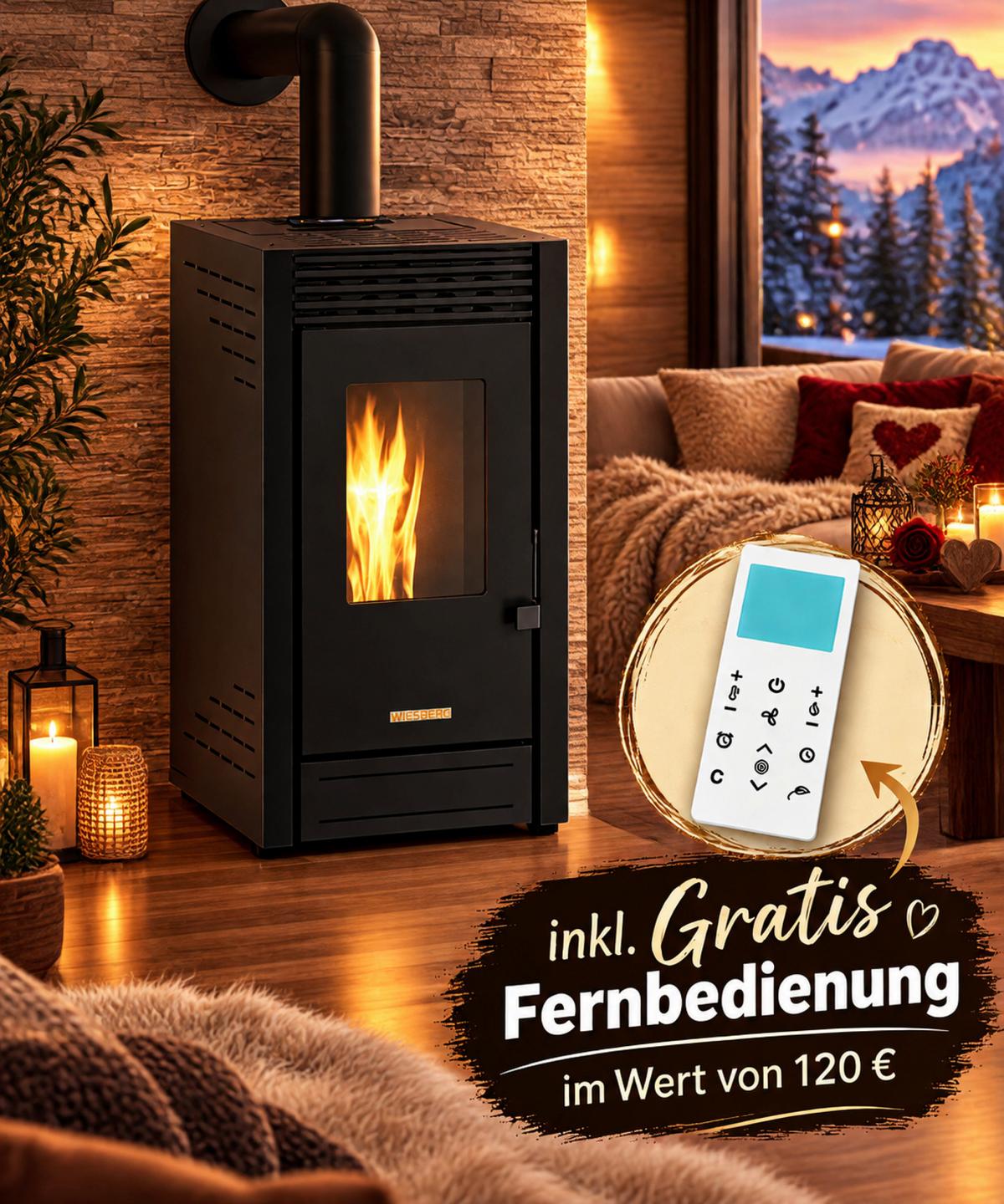 Pelletofen Maui Schwarz 6 kW, WI-FI-FÄHIG - Schwarz, Basics, Metall (46/84/53cm)