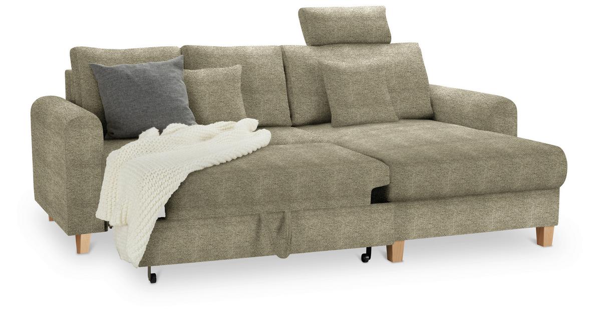 Rohová sedačka LILLE, oboustr., olivově zelený velur - olivově zelená/světle hnědá, Moderní, dřevo/textil (232/110/156cm) - Mömax