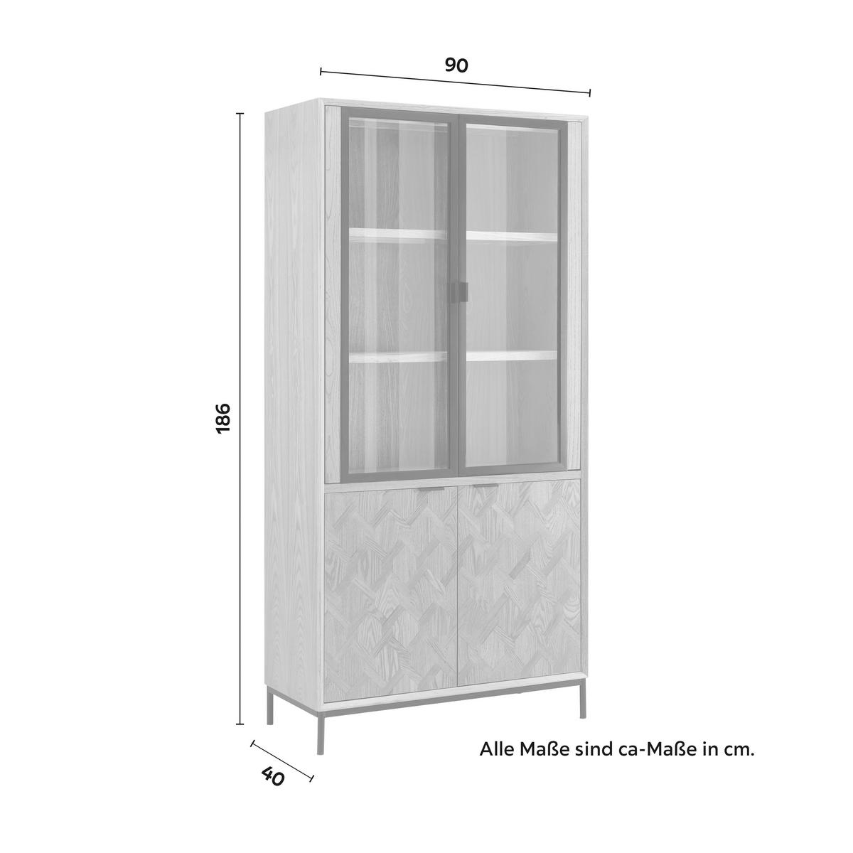 Vitrína MILANO jasan - šedá/černá, Moderní, kov/dřevo (90/186/40cm) - Bessagi Home