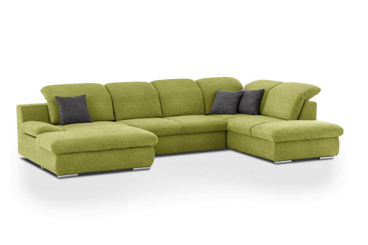 Wohnlandschaft Isona Grün - Chromfarben/Grün, Design, Textil (165/353/212cm) - Livetastic