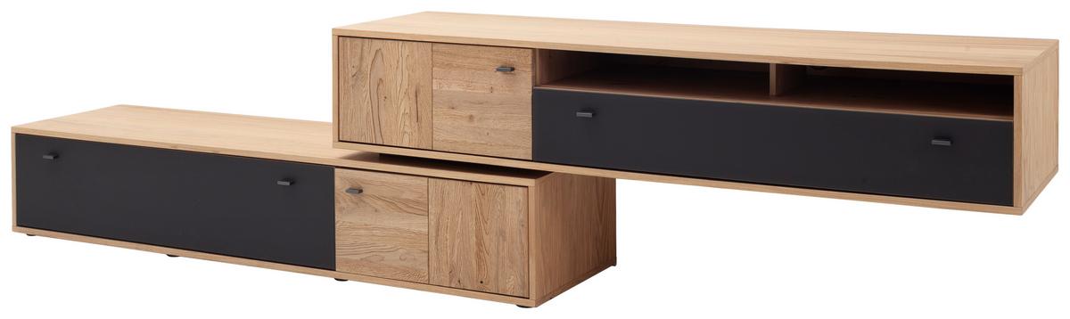 Lowboard Valencia B: 306 cm Anthrazit/Eiche Dekor - Eiche Bianco/Anthrazit, Design, Glas/Holz (306/70/50cm) - MID.YOU
