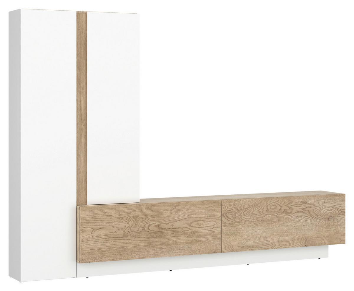 Obývací stěna MILAZZO - bílá/barvy dubu, Moderní, kompozitní dřevo/plast (260/190,5/39,6cm) - Modern Living