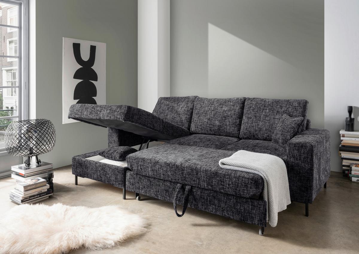 Eckschlafsofa Zona, Schwarz S: 143x237 Cm - Schwarz, KONVENTIONELL, Textil (143/237cm) - Livetastic