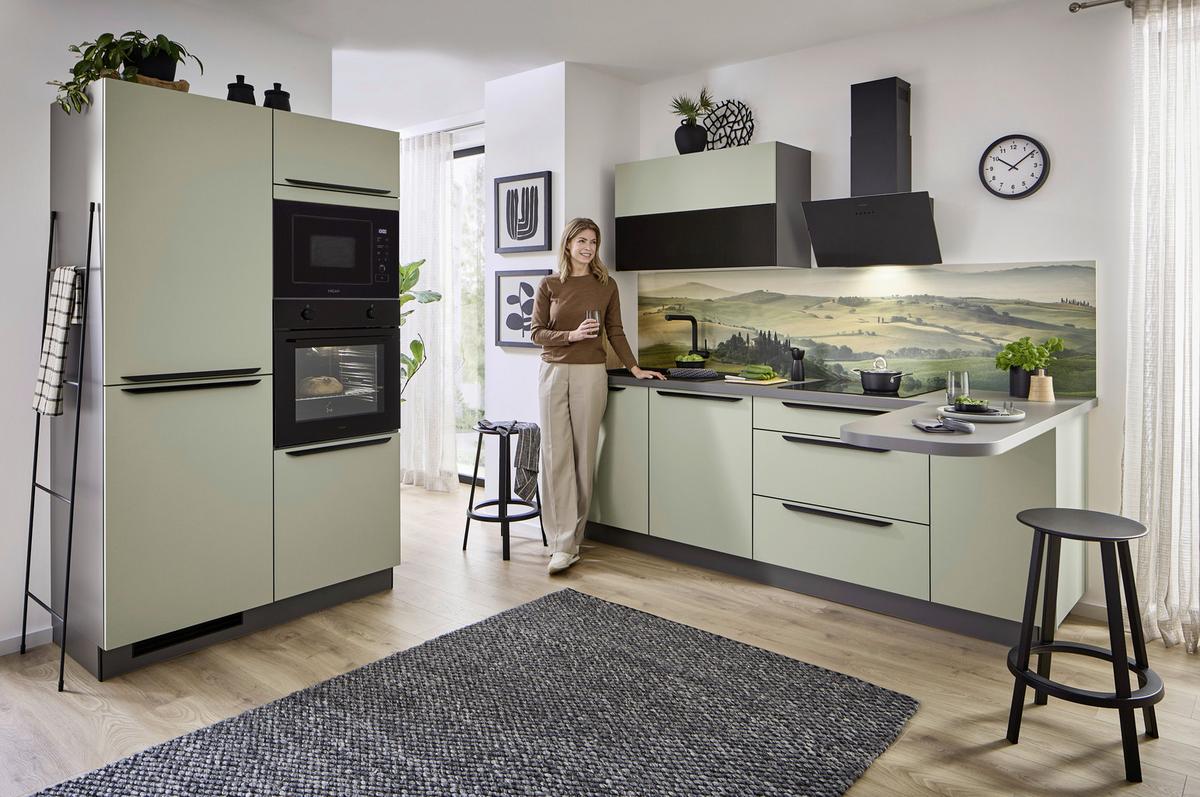 Eckküche Clean - Salbeigrün/Anthrazit, MODERN, Holzwerkstoff (120/238,8cm) - Express-Kuechen