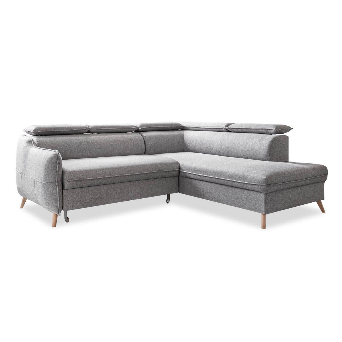 Rozkládací sedačka Simone, pravé provedení - světle šedá/přírodní barvy, Moderní, dřevo/textil (253/82/95/208cm)