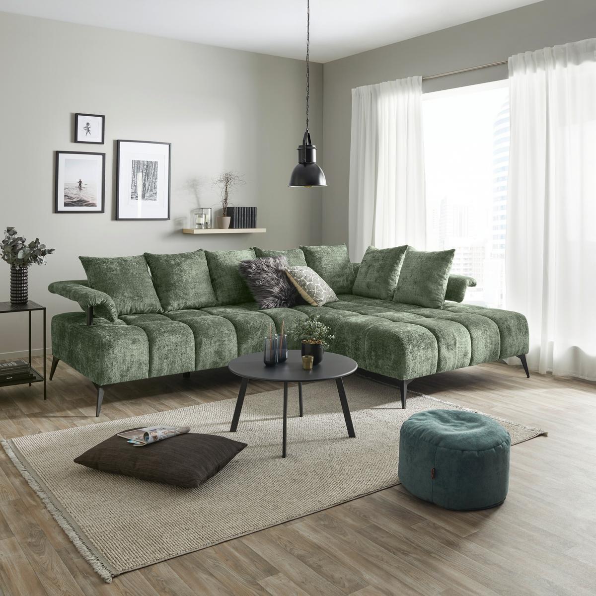 Rohová sedačka VANESSA NEW nutná š. dveří 90 cm, pravá - černá/mátově zelená, Moderní, kov/textil (297/200cm)