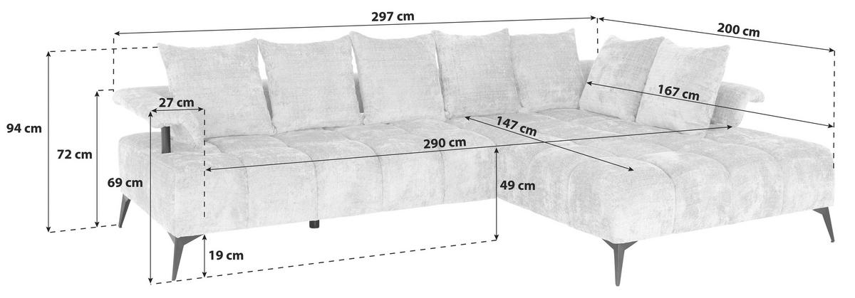 Rohová sedačka VANESSA NEW nutnná š. dveří 90 cm, pravá - modrá/černá, Moderní, kov/textil (297/200cm)