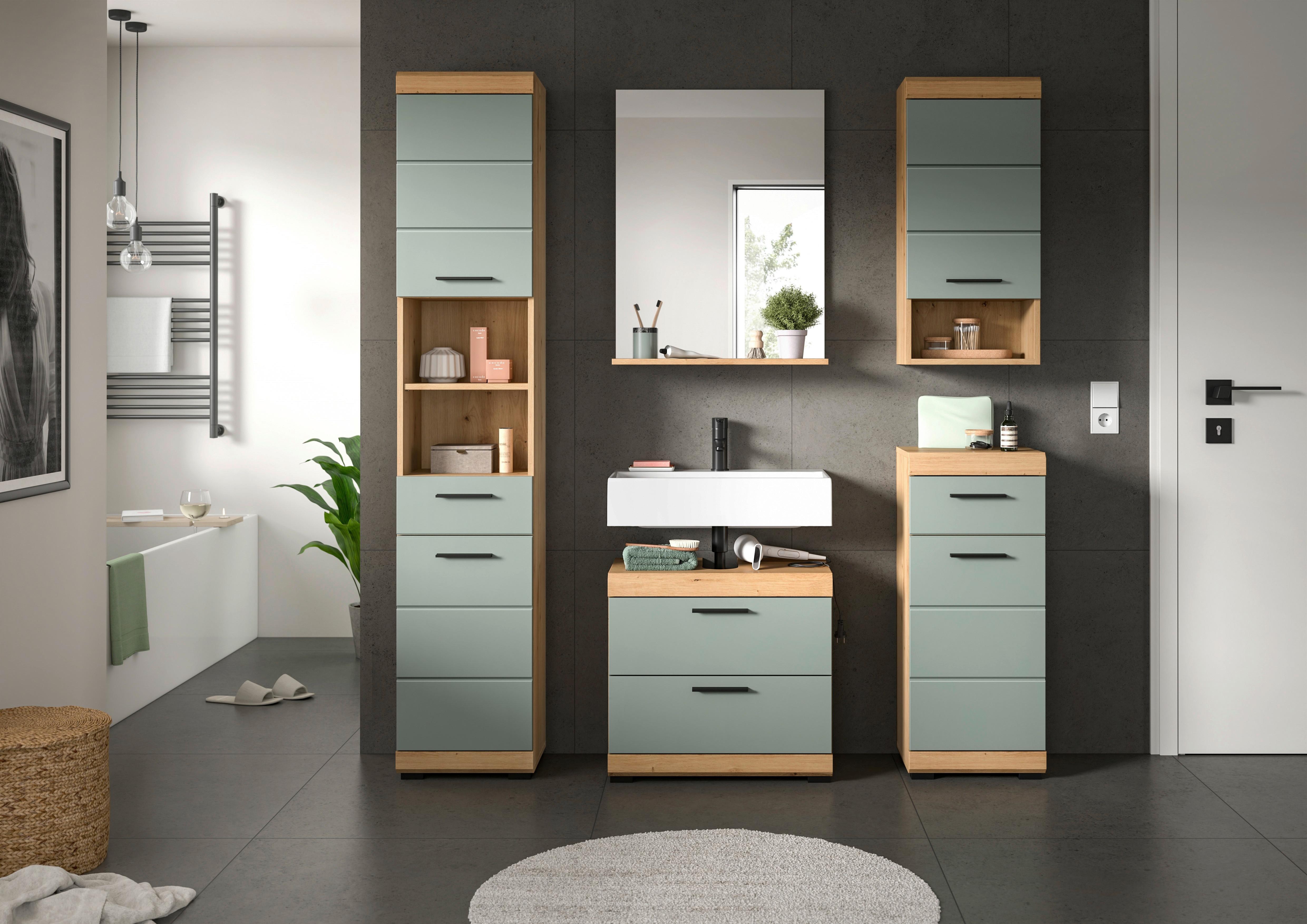 Badezimmer Scout Eiche Artisan Dekor Salbeigrün - Salbeigrün/Schwarz, MODERN, Glas/Holzwerkstoff (154cm) - MID.YOU