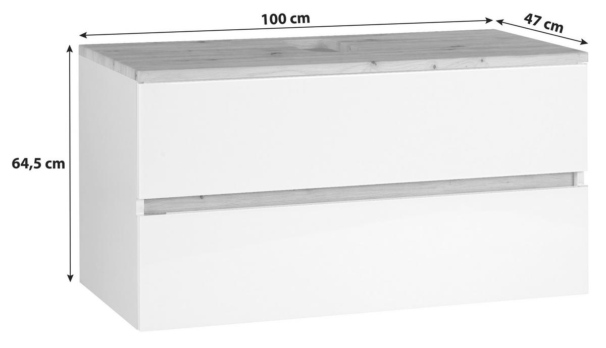 Waschtischunterschrank Hängend Marbella B: 100 Cm Weiß - Weiß, MODERN, Keramik/Holzwerkstoff (100/64,5/47cm)