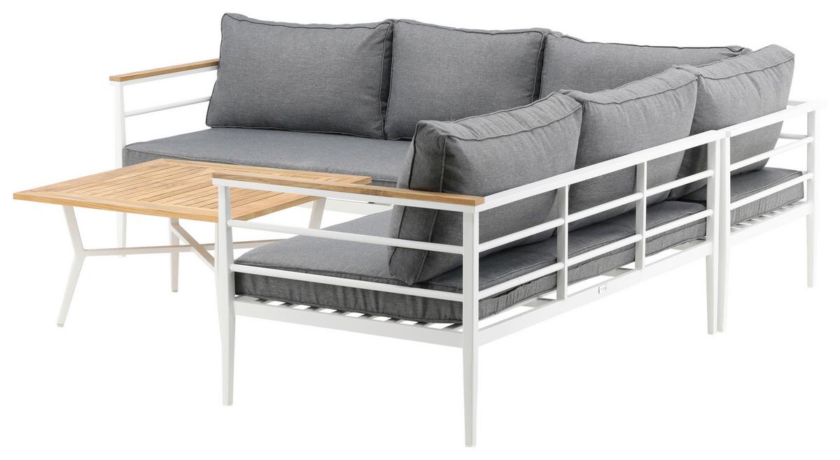 Loungegarnitur 2-Tlg Mexico Teakholz/Metall mit Kissen - Weiß, KONVENTIONELL, Holz/Metall (233/233cm) - Gardenson